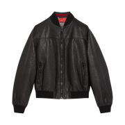 Gucci GG Embossed Leather Bomber Jacket Black
