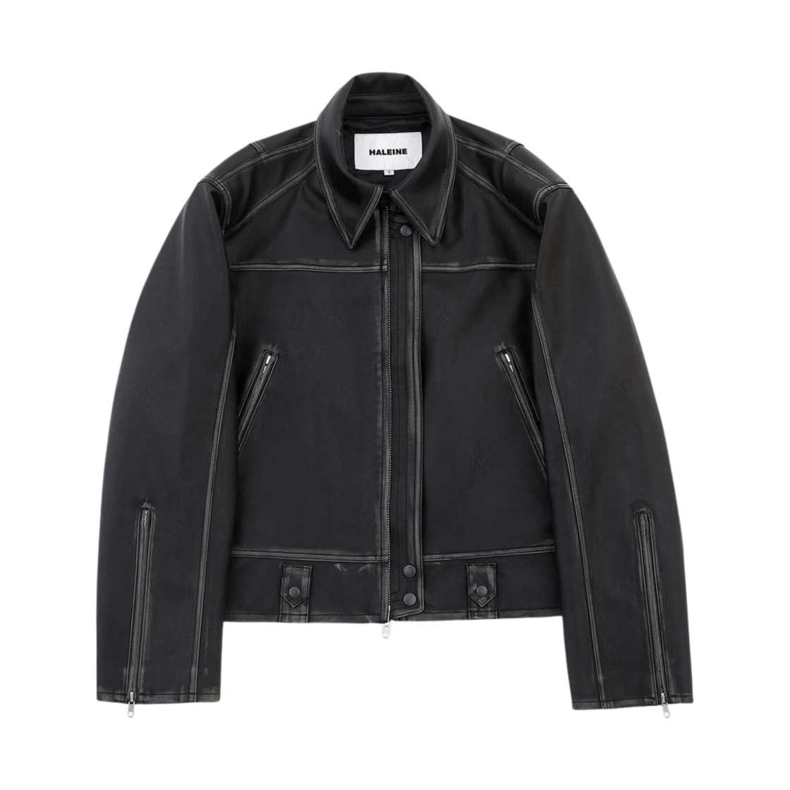 알렌느 3D 디스트레스드 포우 레더 자켓 블랙(Haleine 3D Distressed Faux Leahter Jacket Black (VJ301))