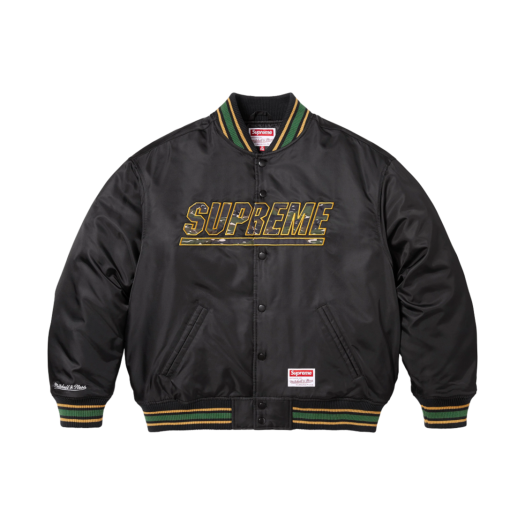 Supreme Mitchell & Ness Camo Logo Varsity Jacket Black - 25SS