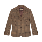 (W) Gucci Horsebit Check Wool Jacket Beige Brown