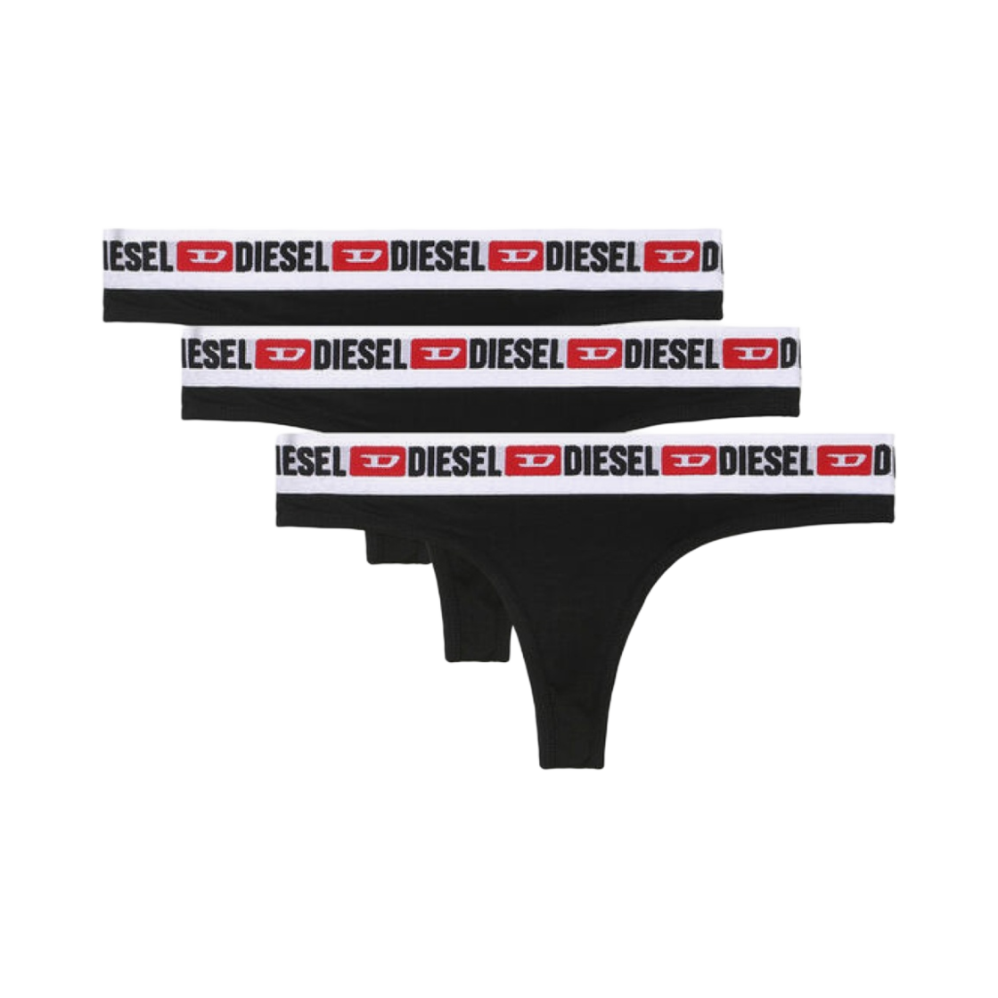 (W) 디젤 Ufst 스타 데님 디비전 통 블랙 (3개입)((W) Diesel Ufst Stars Denim Division Thongs Black (3 Pack))