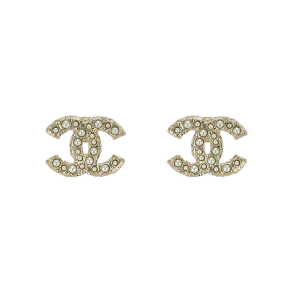 (W) 샤넬 이어링 메탈 글래스 펄 스트라스 & 골드 펄리 화이트 크리스탈((W) Chanel Earrings Metal Glass Pearls Strass & Gold Pearly White Crystal)