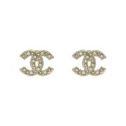 (W) Chanel Earrings Metal Glass Pearls Strass & Gold Pearly White Crystal