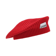 (W) Ganni Wool Rib Knit Beret Racing Red