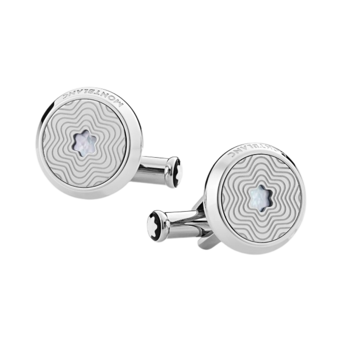 몽블랑 익스플로딩 스타 마더 오브 펄 스노우캡 엠블럼 라운드 커프스링크 스틸(Montblanc Round Cufflinks with Exploding Star Pattern and Mother-of-Pearl Snowcap Emblem Steel) - 1