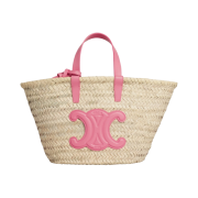 Celine Teen Triomphe Celine Classic Panier in Palm Leaves and Calfskin Flamingo