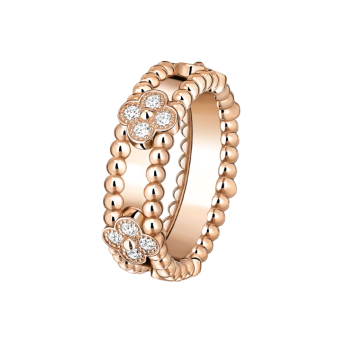 반 클리프 & 아펠 뻬를리 스위트 클로버 링 18K 핑크 골드 다이아몬드