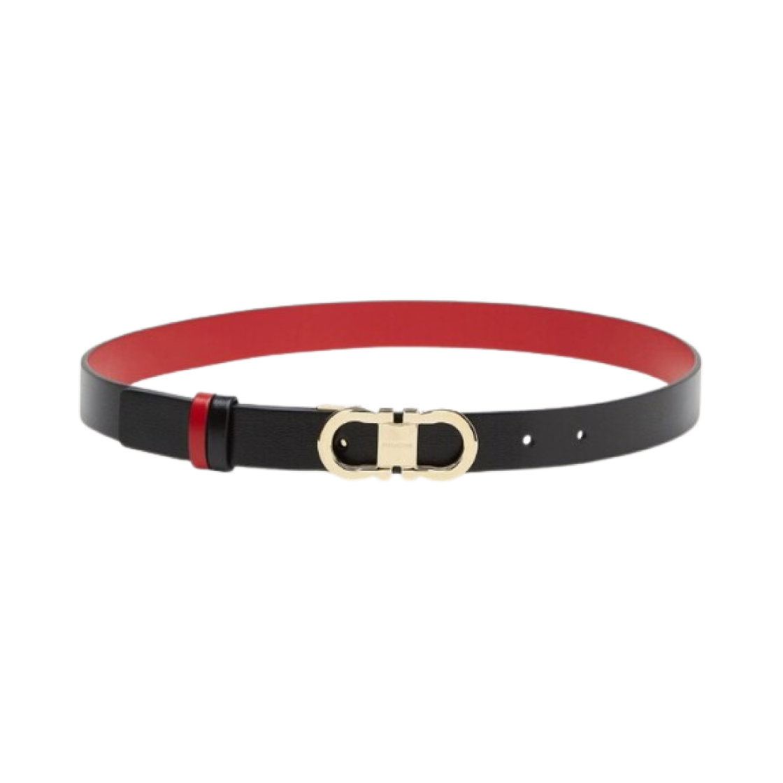 (W) 페라가모 리버서블 어드저스터블 간치니 벨트 블랙 플레임 레드((W) Ferragamo Reversible Adjustable Gancini Belt Black Flame Red) - 1