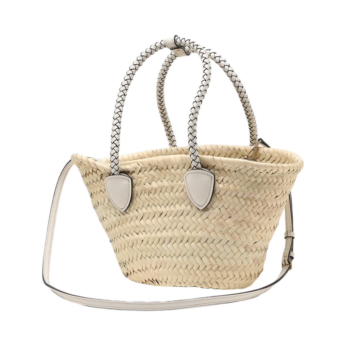 미우 미우 우븐 패브릭 라피아 토트백 탄 화이트(Miu Miu Woven Fabric Raffia Tote Bag Tan White) - 2