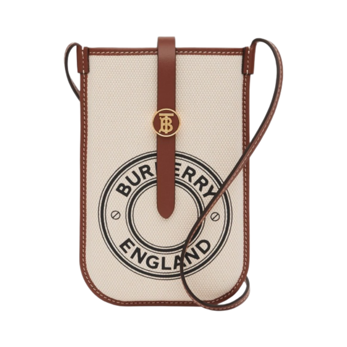 버버리 로고 그래픽 캔버스 앤 핸드폰 스트랩 케이스 화이트 탄
