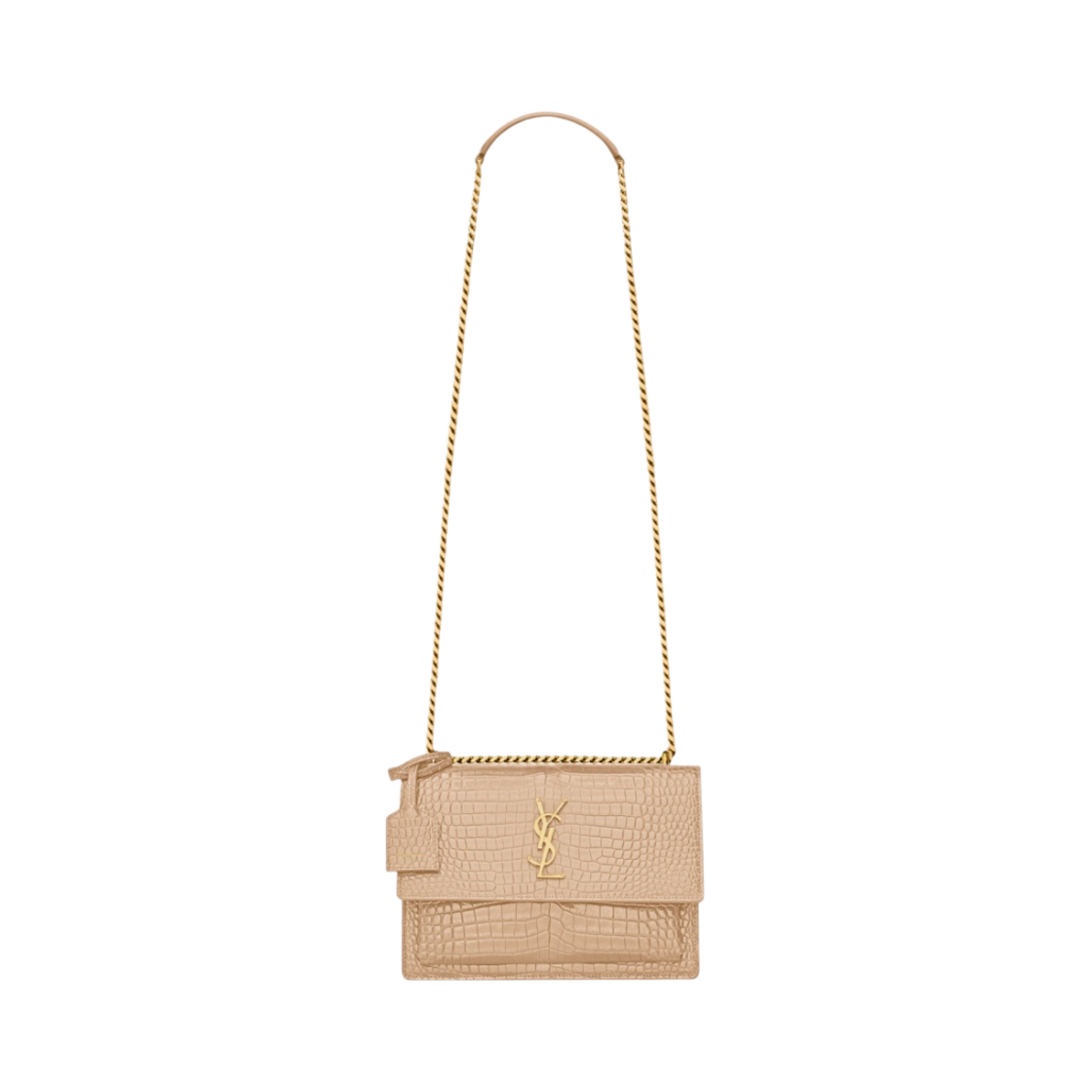 생로랑 선셋 미디움 체인 백 크로커다일 엠보스 샤이니 레더 다크 베이지(Saint Laurent Sunset Medium Chain Bag In Crocodile-Embossed Shiny Leather Dark Beige) - 1