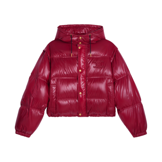 (W) Celine Cropped Triomphe Down Jacket in Lightweight Nylon Light Burgundy