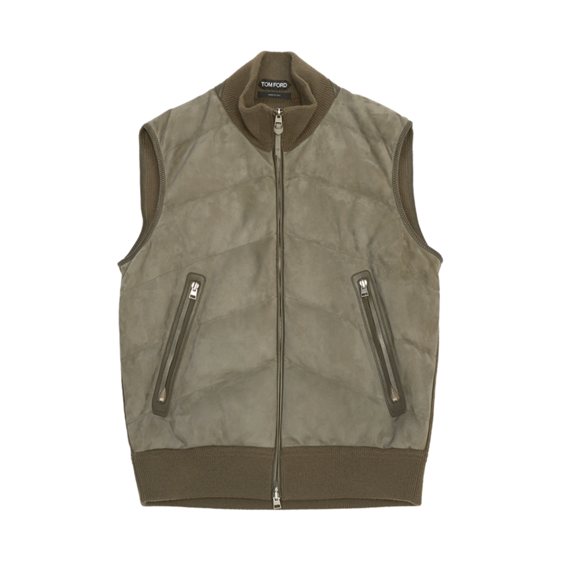 KIS001-YMW014S23-FG820 Tom Ford Suede Down Vest Khaki