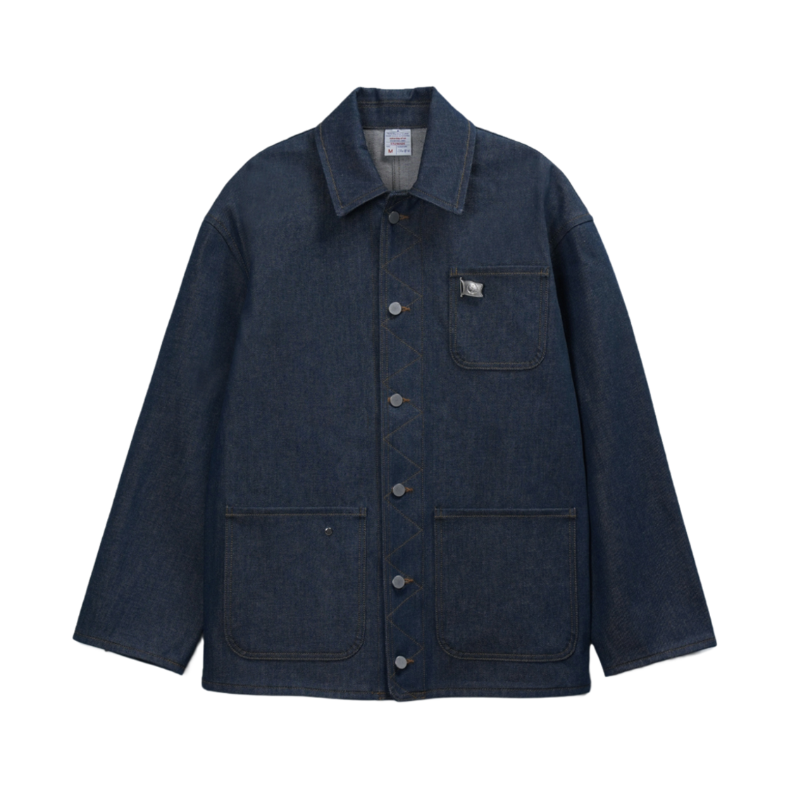 에스티유 인디고 데님 워크 자켓 블루 + 깃발 스냅 브로치 동봉(STU Indigo Denim Work Jacket Blue with Flag Snap Brooch)