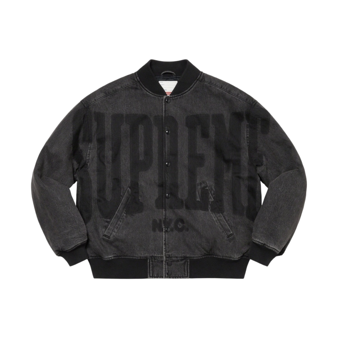 - Supreme Washed Knockout Denim Varsity Jacket Washed Black - 23SS - 대표 이미지 #1