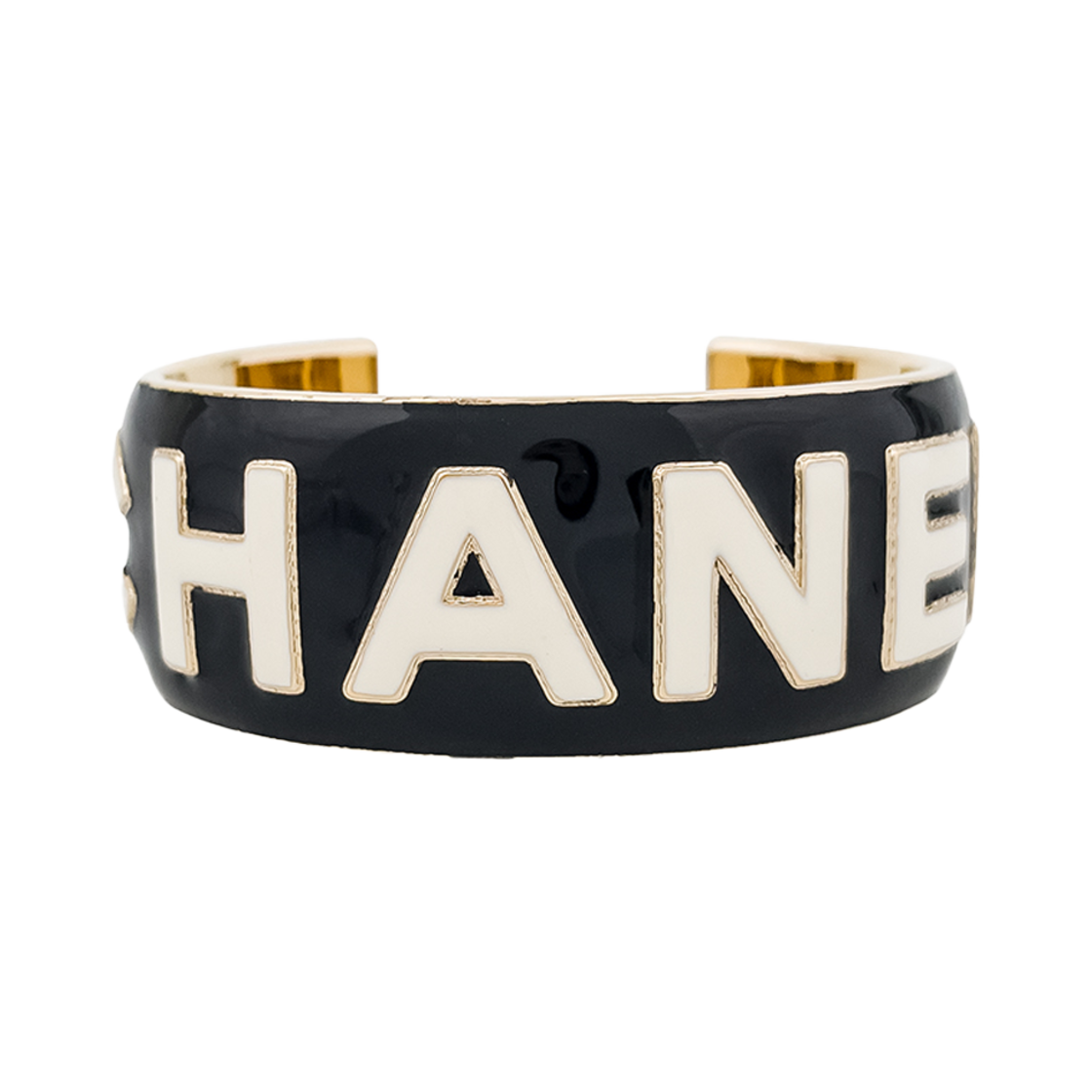 ITIDQOO28NJ3 Chanel 22A Lettering Wide Cuff Black/White Champagne Gold