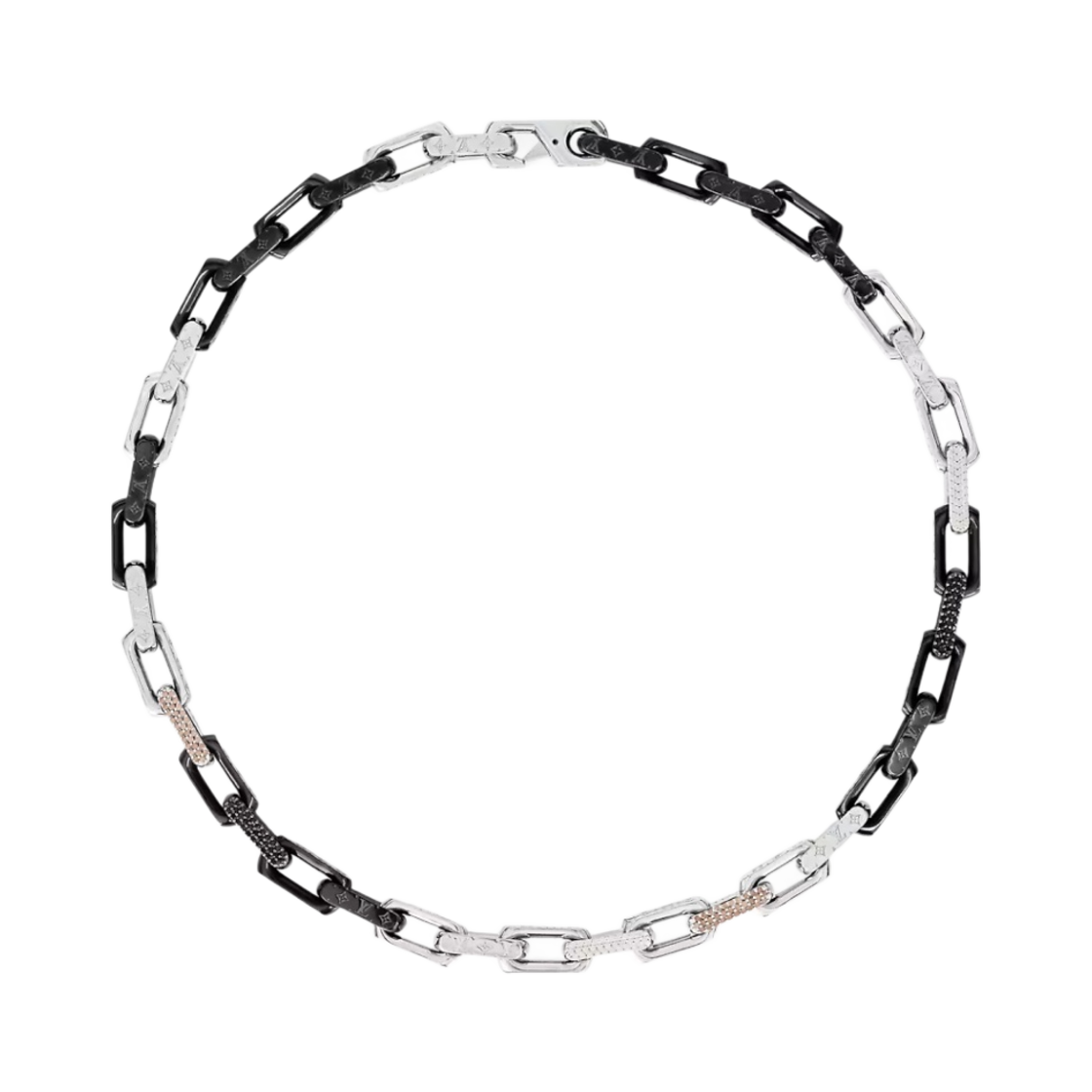 루이비통 모노그램 체인 네클리스 실버 블랙