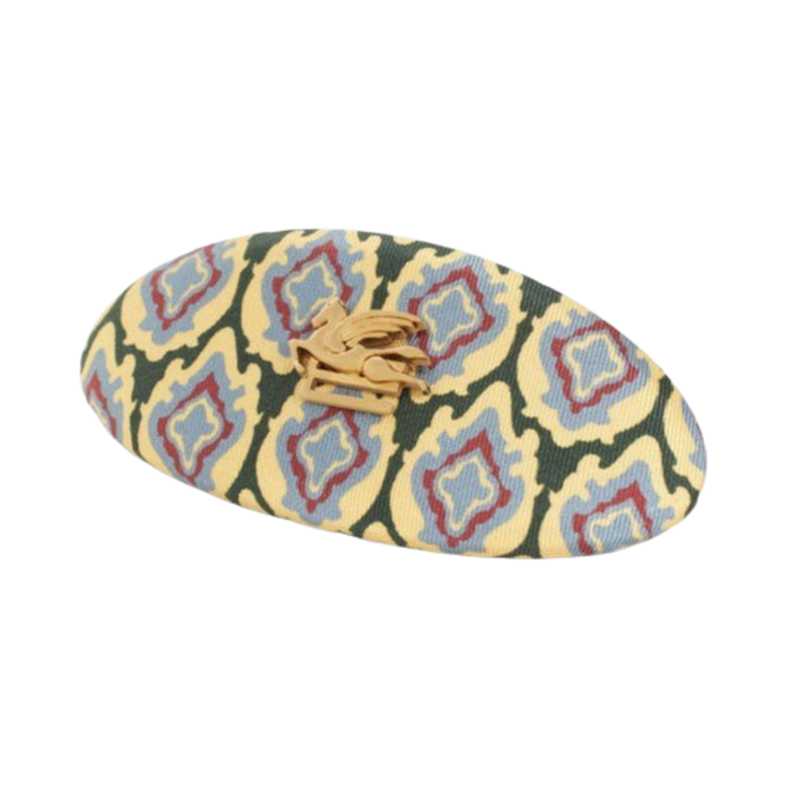 (W) 에트로 페가소 디테일 프린트 실크 헤어 클립 딥 그린((W) Etro Pegaso Detail Print Silk Hair Clip Deep Green)