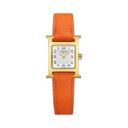 Hermes Heure H Watch Mini Orange Swift Calfskin Strap & Yellow Gold Steel
