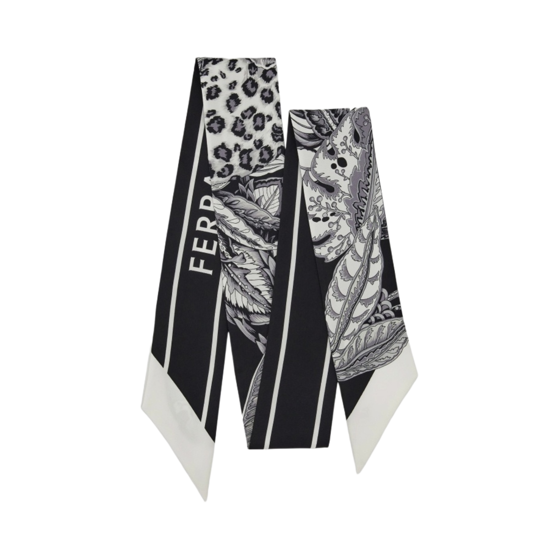 (W) 페라가모 토고 프린트 실크 방도 블랙 화이트((W) Ferragamo Togo Print Silk Bandeau Black White) - 2