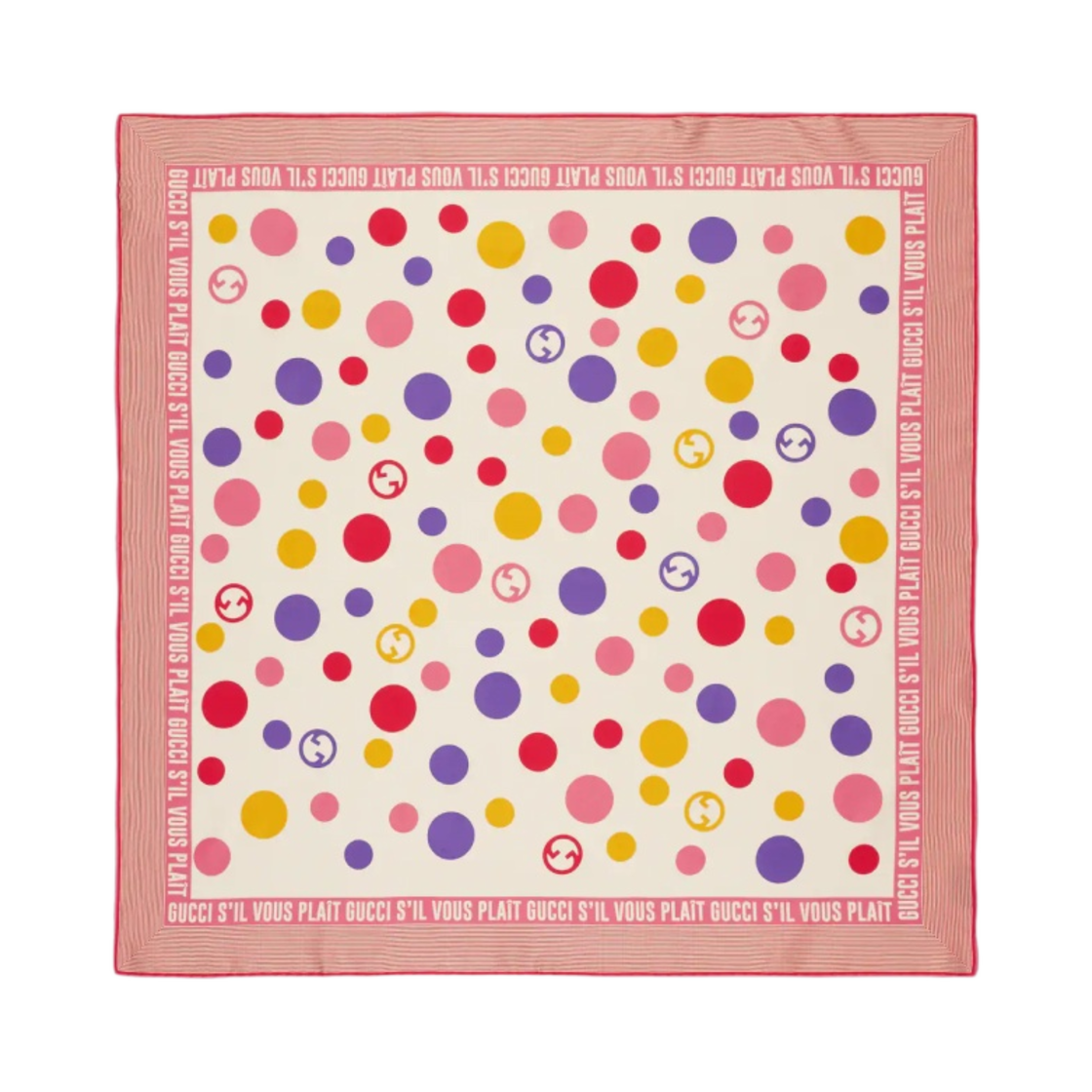 (W) 구찌 라운드 인터로킹 G 프린트 실크 스카프 아이보리 핑크 멀티컬러((W) Gucci Round Interlocking G Print Silk Scarf Ivory Pink Multicolour) - 1