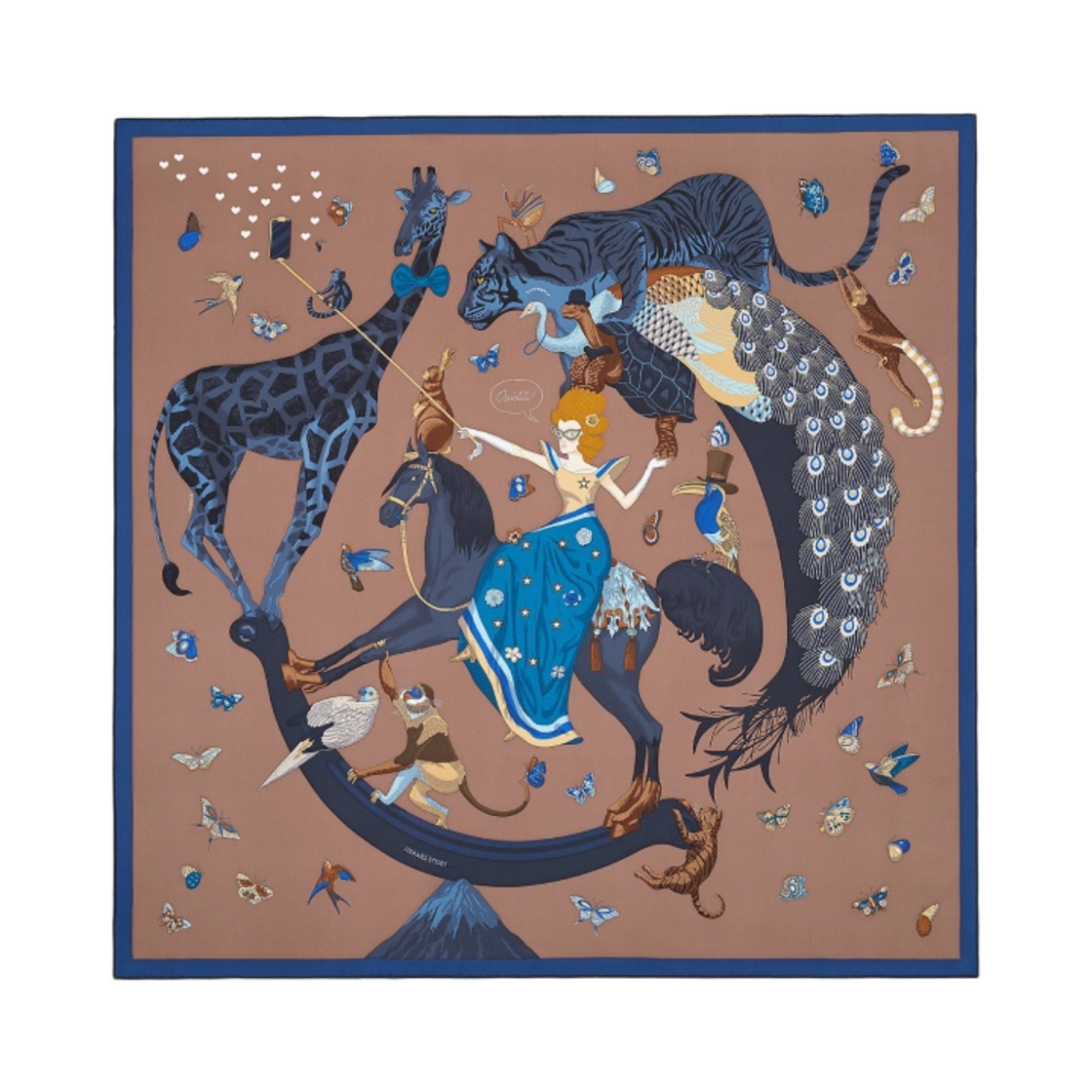 (W) 에르메스 스토리 스카프 90 마롱 글라세 블루 뉘 페트롤((W) Hermes Story Scarf 90 Marron Glace Bleu Nuit Petrole) - 1
