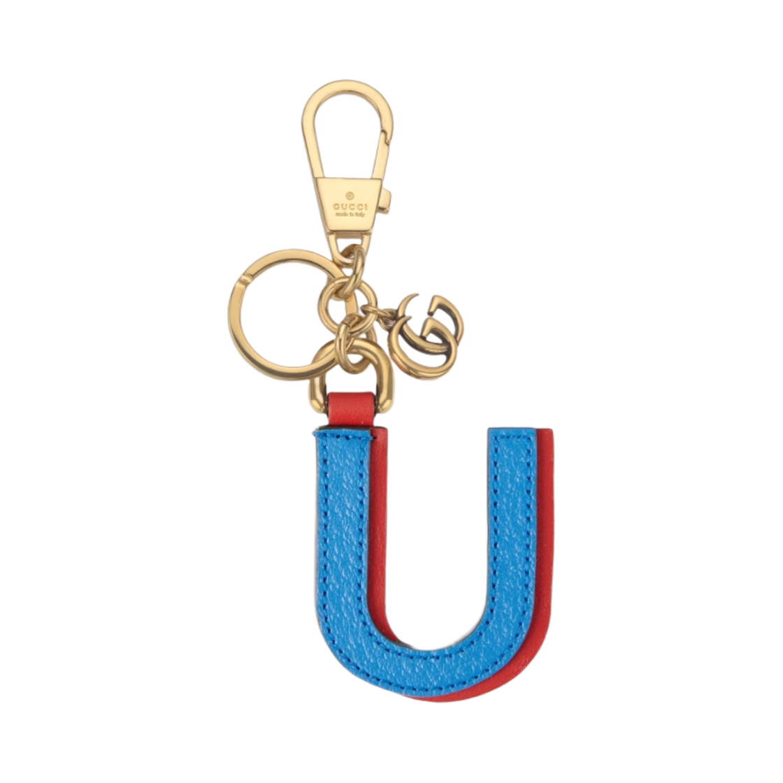 구찌 레터 U 키체인 블루 레드 레더(Gucci Letter U Keychain Blue Red Leather) - 1