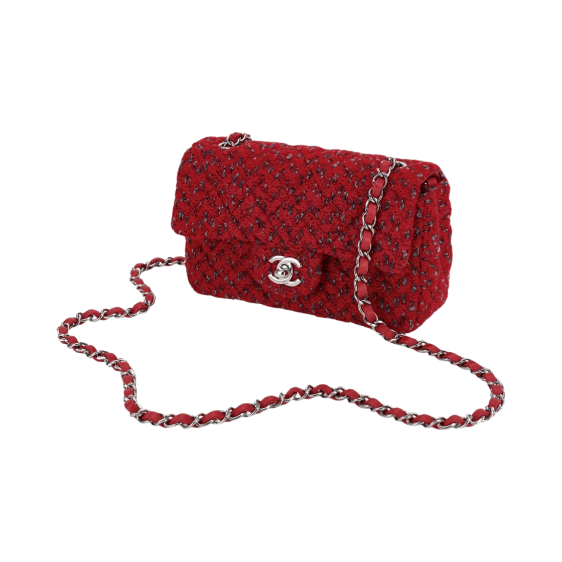 샤넬 미니 플랩백 울 트위드 & 실버 메탈 레드(Chanel Mini Flap Bag Wool Tweed & Silver Red) - 3