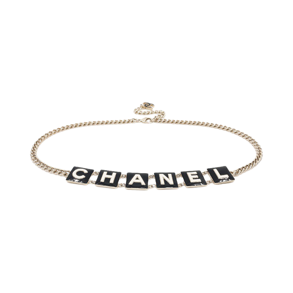 샤넬 22A 스퀘어 레터링 체인벨트 블랙/화이트 샴페인골드(Chanel 22A Square Lettering Chain Belt Black/White Champagne Gold) - 1