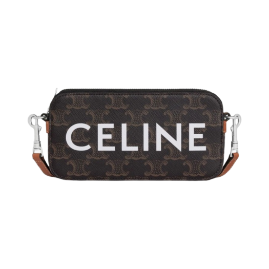 Celine Horizontal Pouch in Triomphe Canvas with Celine Print Tan