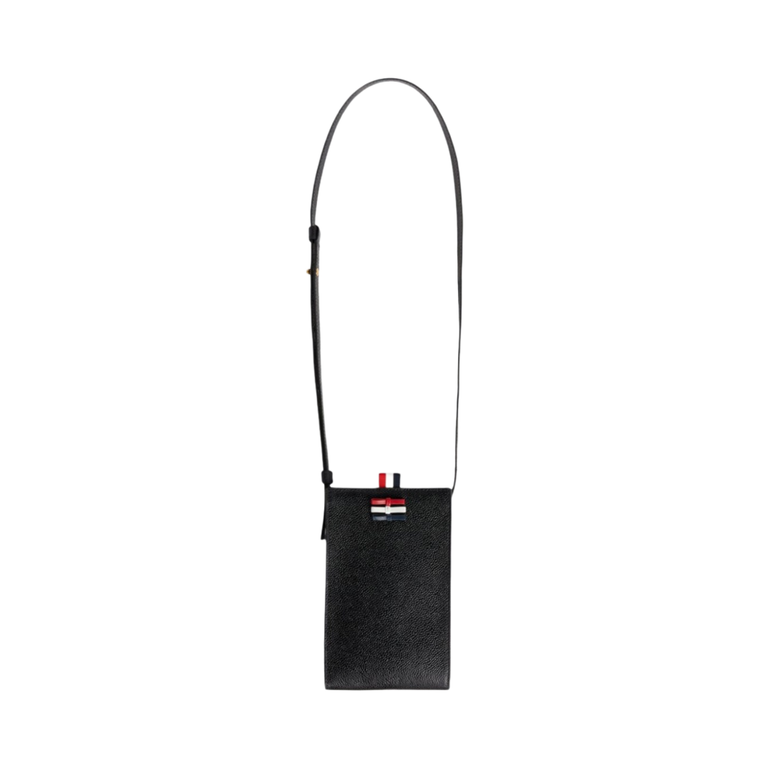 FAC108A-00198-001 Thom Browne Pebble Grain Leather Bow Detail Crossbody Phone Holder with Strap Black