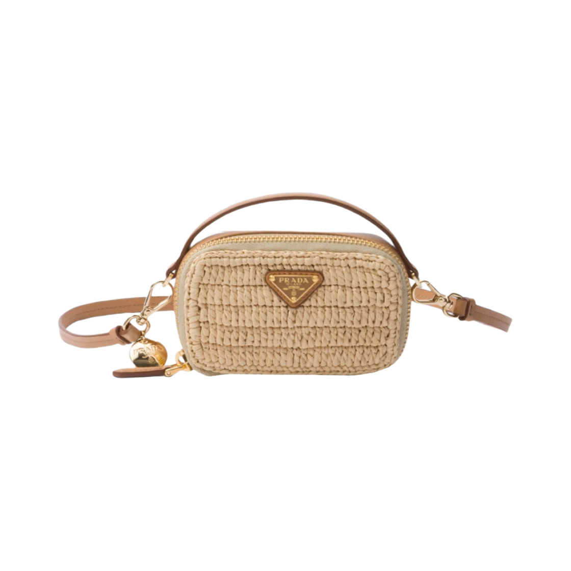 1NR025-2CYC-F0018 Prada Woven and Leather Mini Pouch Natural