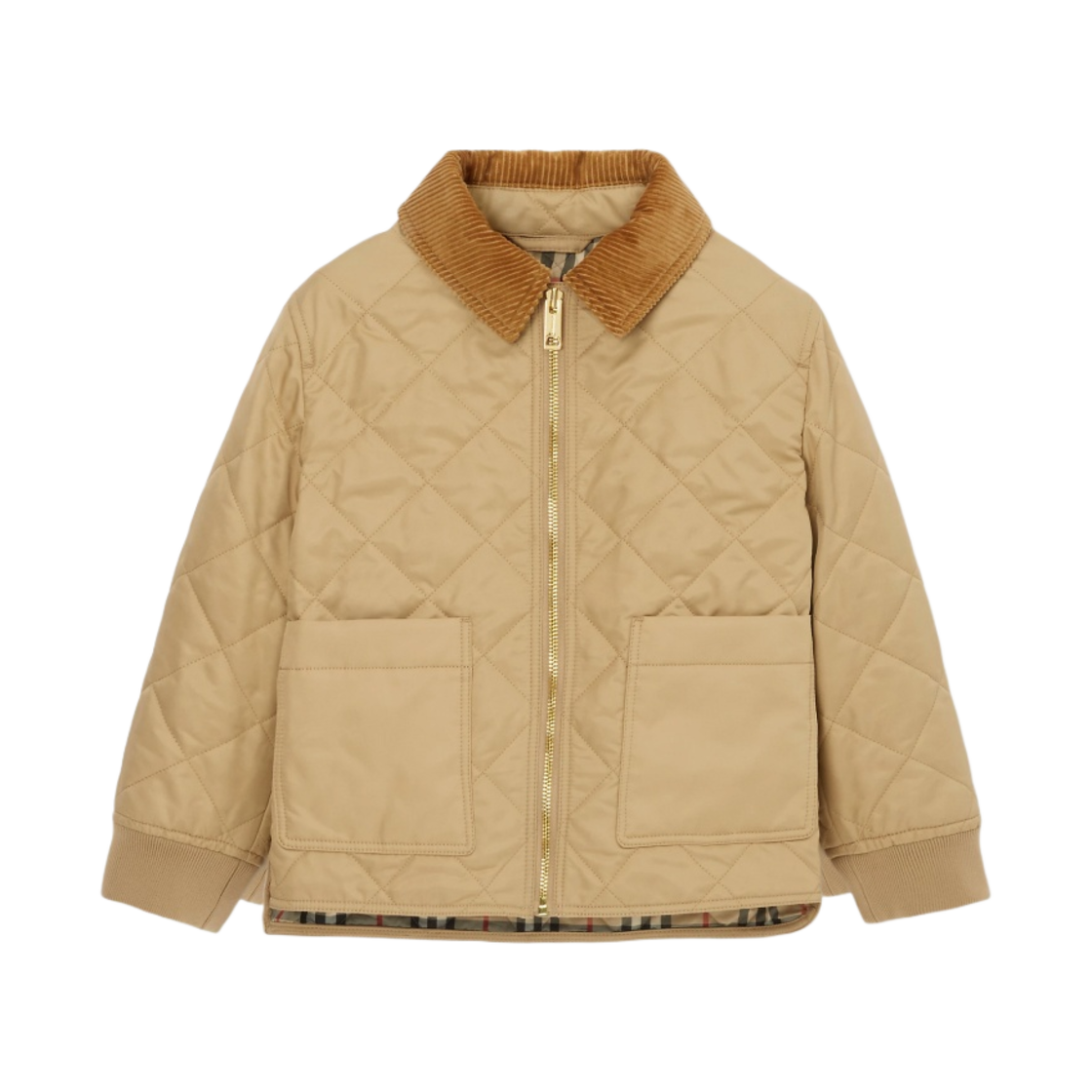 8069447 (Kids) Burberry Corduroy Collar Diamond Quilted Jacket Archive Beige