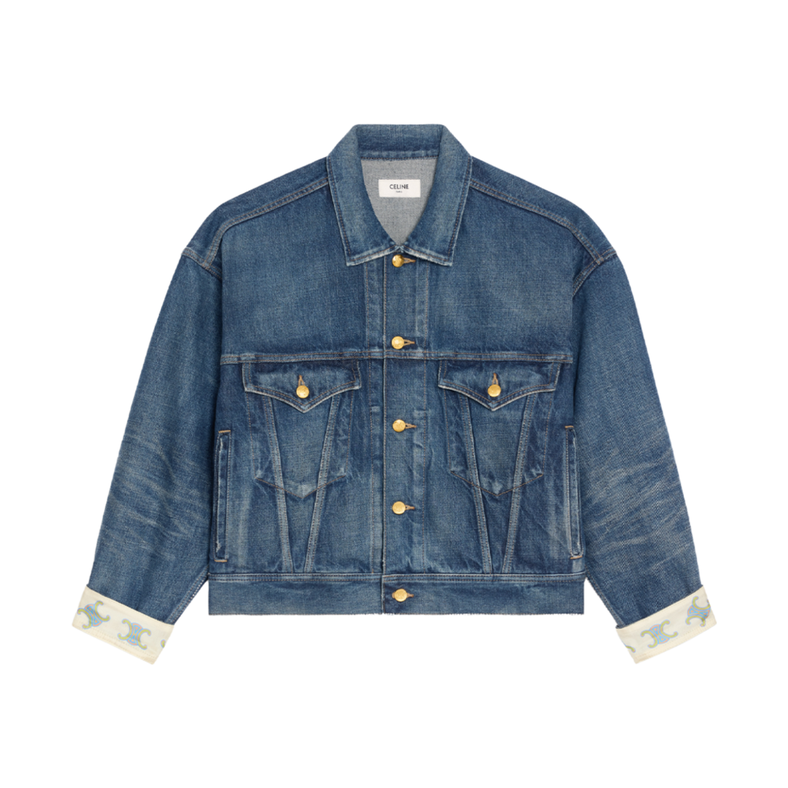 (W) 셀린느 트러커 자켓 다크 유니온 워시 데님 다크 유니온 워시((W) Celine Trucker Jacket in Dark Union Wash Denim Dark Union Wash) - 1