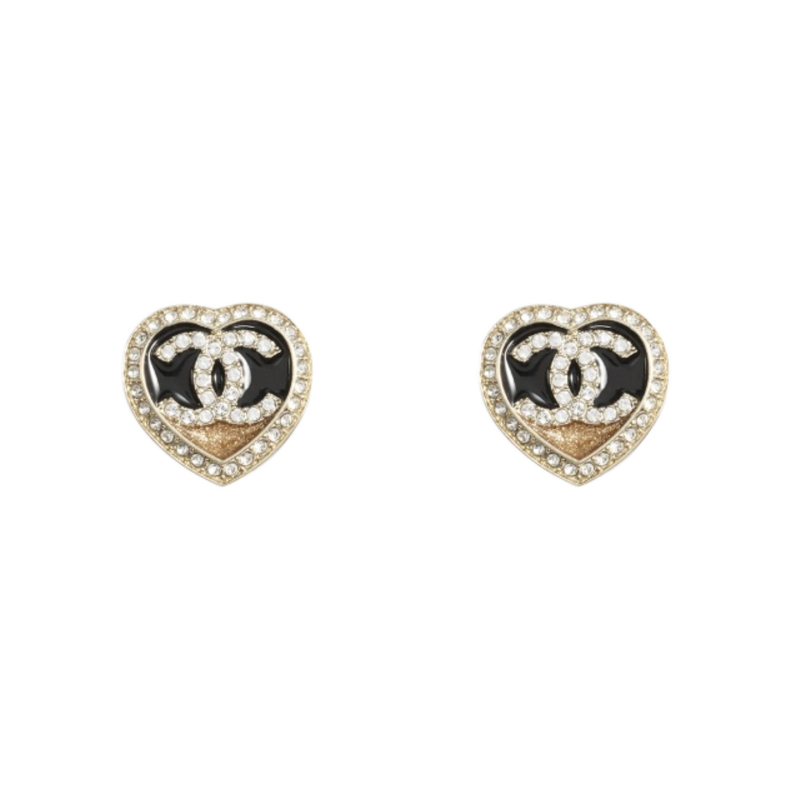 (W) 샤넬 스터드 이어링 메탈 디아만테 & 골드 블랙 다크 골드 크리스탈((W) Chanel Stud Earrings Metal Diamantes & Gold Black Dark Gold Crystal) - 1