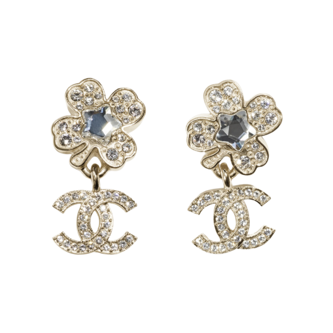 (W) 샤넬 펜던트 이어링 메탈 스트라스 & 골드 크리스탈((W) Chanel Pendant Earrings Metal Strass & Gold Crystal) - 1