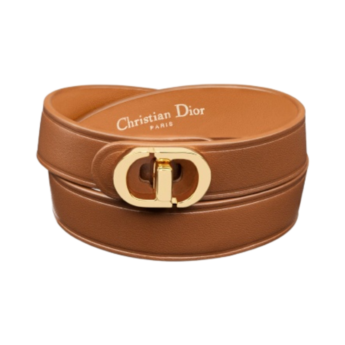 (W) 디올 30 몽테뉴 더블 브레이슬릿 골든 새들 카프스킨 골드 피니쉬 메탈((W) Dior 30Montaigne Double Bracelet Golden Saddle Calfskin Gold Finish Metal) - 1