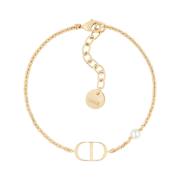 (W) Dior Petit CD Bracelet Gold Finish Metal & White Resin Pearl