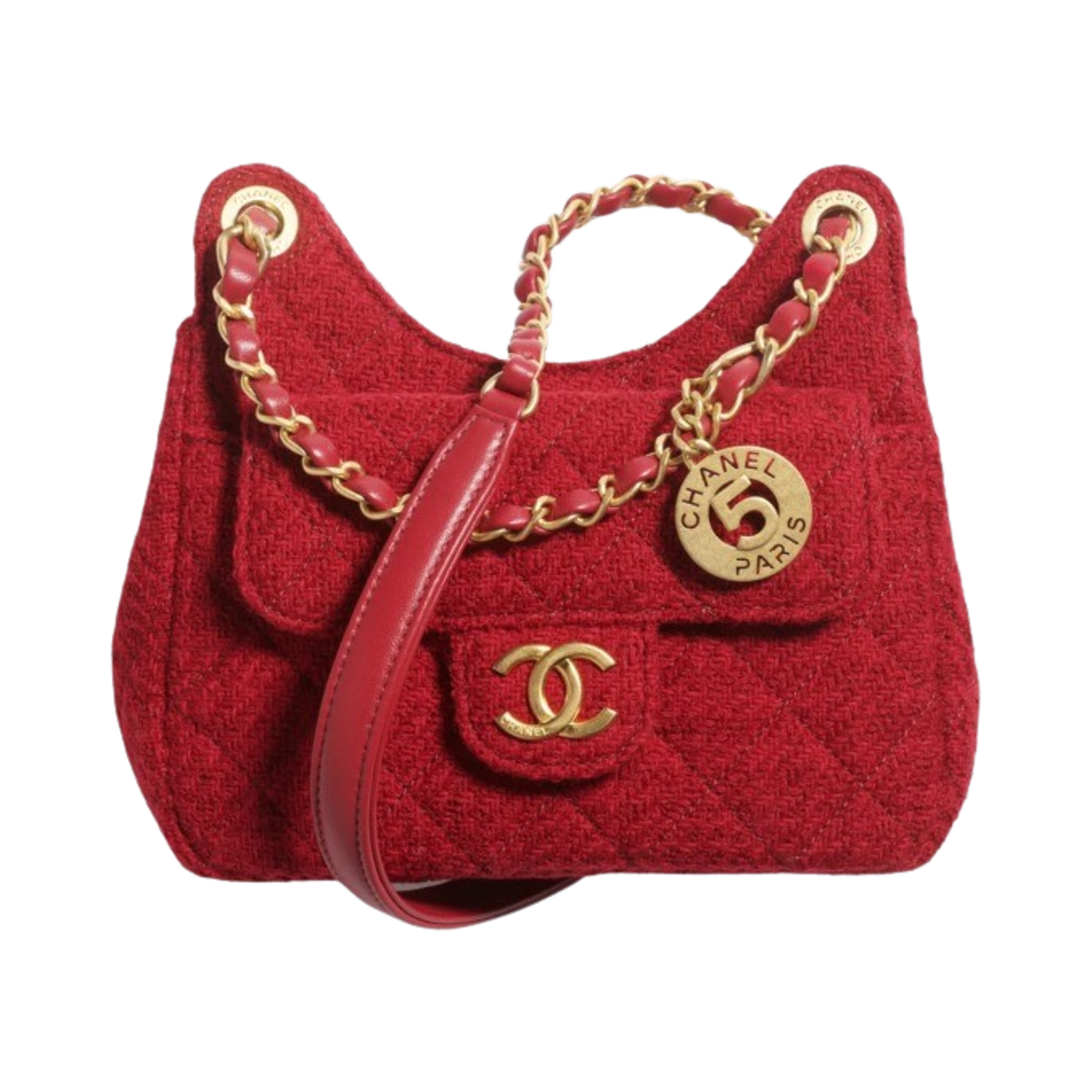 샤넬 스몰 호보백 울 트위드 & 골드 메탈 레드(Chanel Small Hobo Bag Wool Tweed & Gold Red)