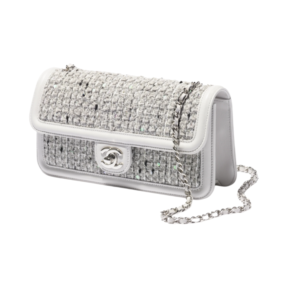 샤넬 스몰 플랩백 트위드 램스킨 & 실버 메탈 라이트 그레이 화이트 블랙(Chanel Small Flap Bag Tweed Lambskin & Silver Light Gray White Black) - 2