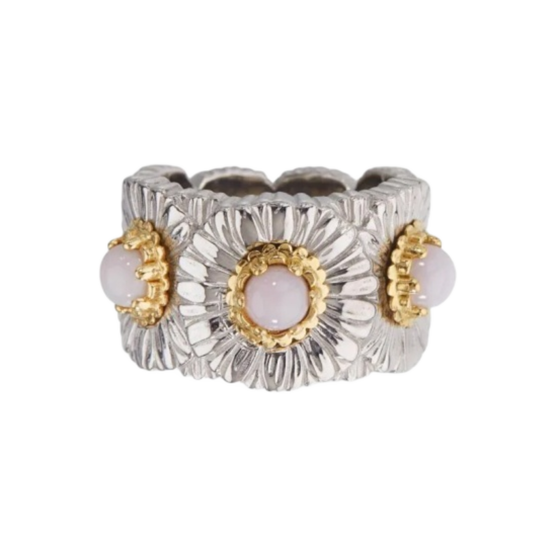 JAGETE021325 Buccellati Blossoms Eternelle Daisy Ring with Diamonds Pink Opal Sterling Silver