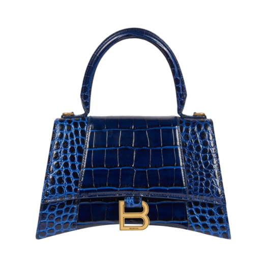 Balenciaga Hourglass Small Handbag Crocodile Embossed Navy