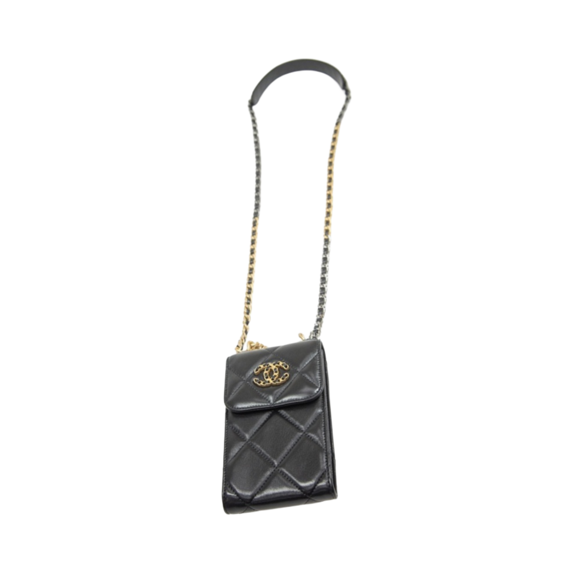 샤넬 19 체인 폰 홀더 램스킨 & 골드 메탈 블랙(Chanel 19 Phone Holder with Chain Lambskin & Gold Black) - 4