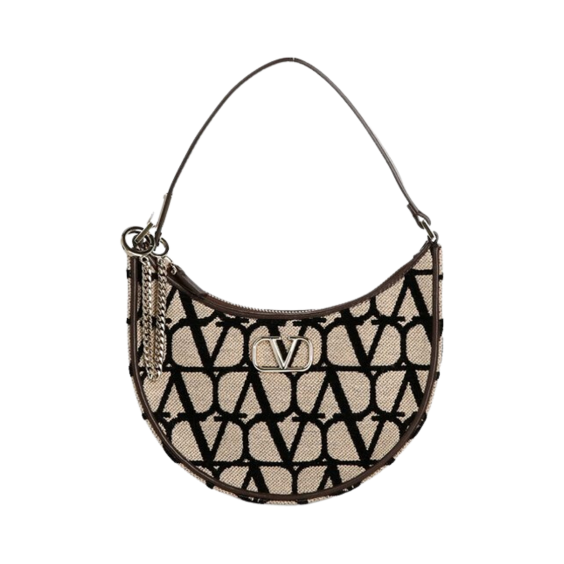 발렌티노 트왈 아이코노그래피 브이로고 시그니쳐 그레이니 카프스킨 호보백 베이지 블랙(Valentino Toile Iconographe Vlogo Signature Grainy Calfskin Hobo Bag Beige Black) - 1