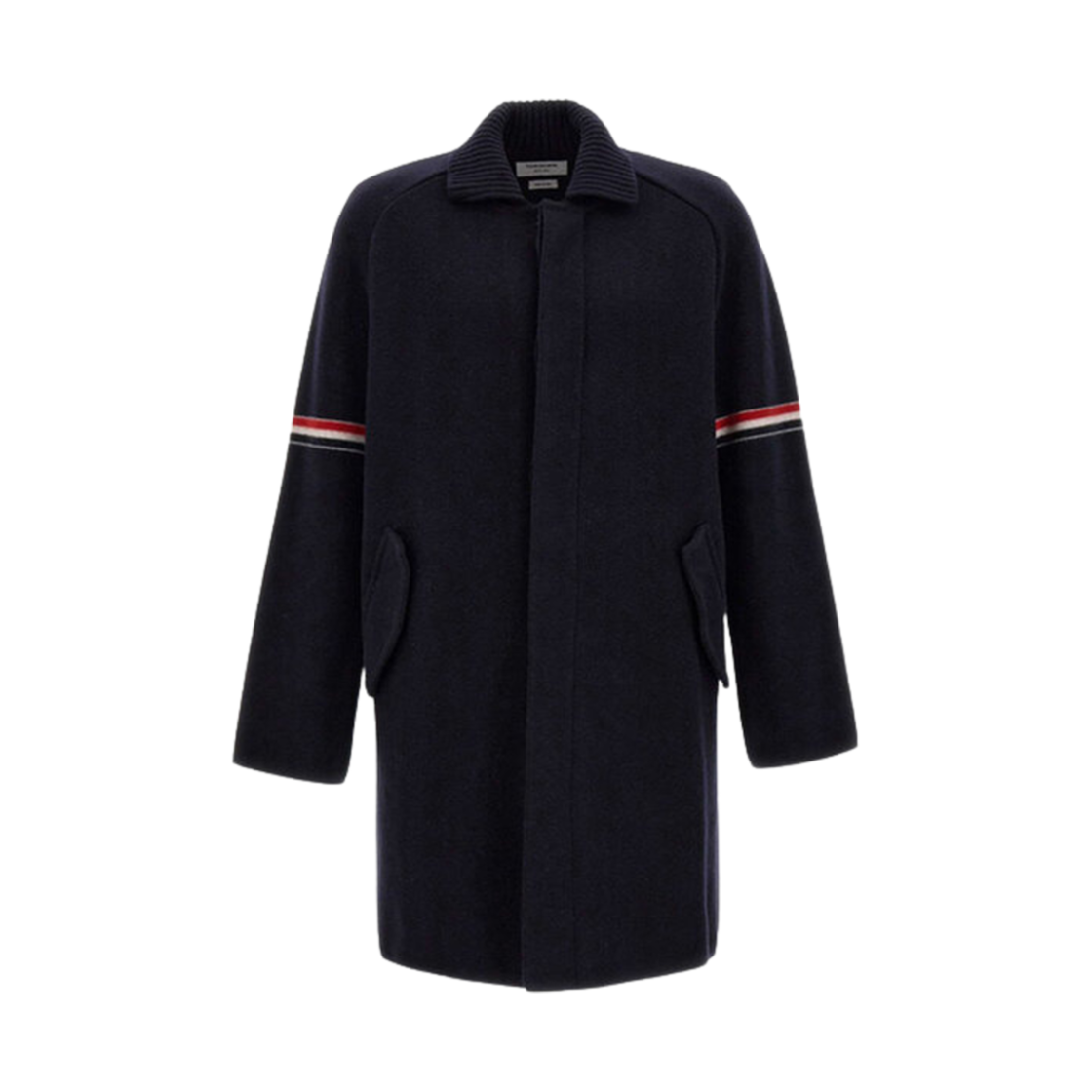 MKJ083A-Y1019-415 Thom Browne Boiled Wool Stripe Car Coat Navy