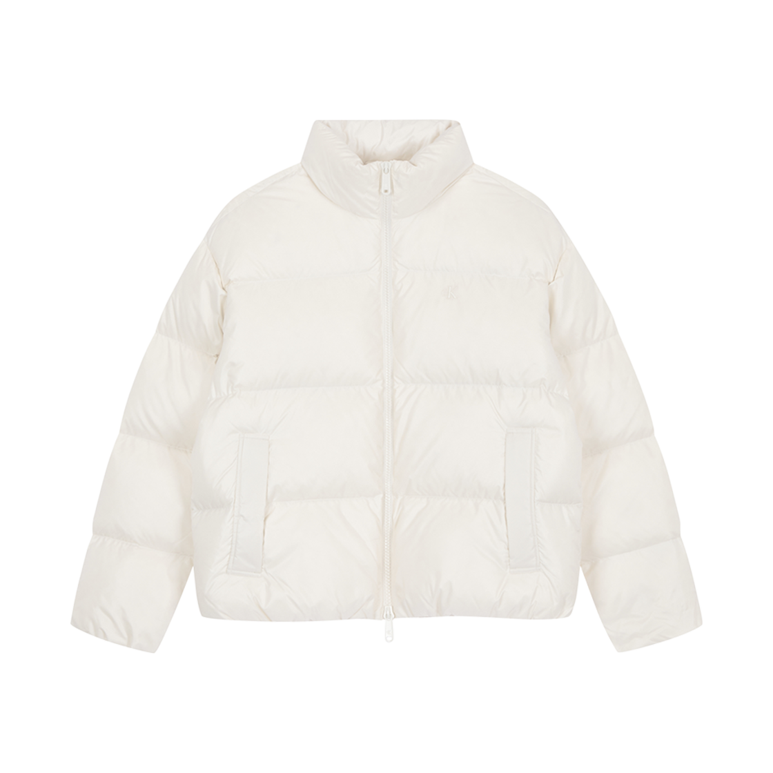 캘빈 클라인 스탠드 카라 글로시 다운 푸퍼 자켓 화이트(Calvin Klein Stand Collar Glossy Down Puffer Jacket White)