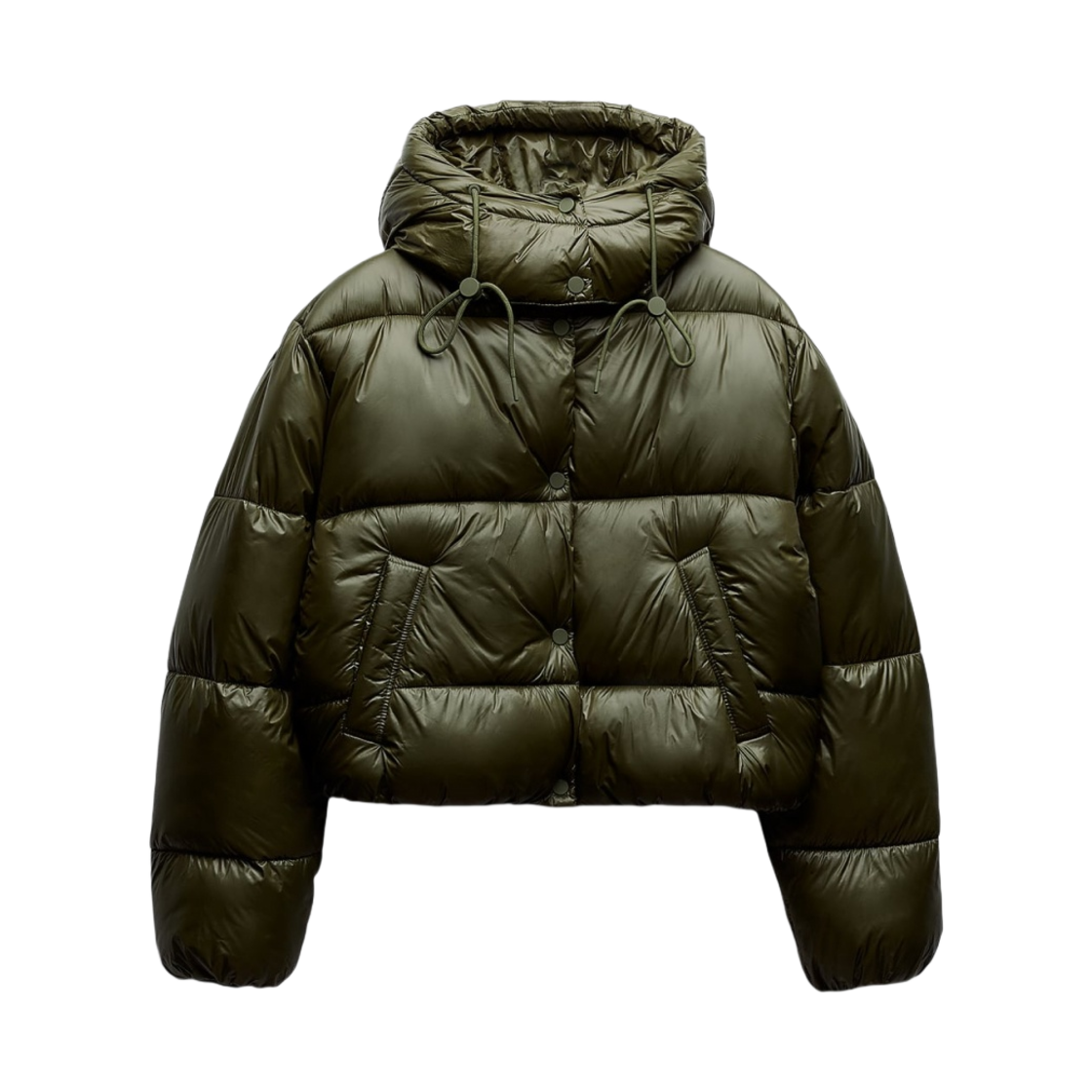 (W) 자라 크롭 패딩 점퍼 카키((W) Zara Cropped Puffer Jumper Khaki) - 1