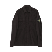 Stone Island 1200015 Stretch Cotton Tela Paracadute Comfort-Fit Overshirt with Chest Pocket and Snap Fastening Black - 25SS
