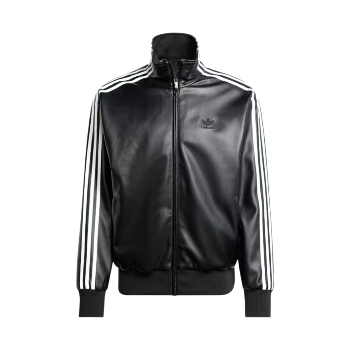 아디다스 포우 레더 아디컬러 3S 루즈 파이어버드 트랙수트 자켓 블랙 - KR 사이즈(Adidas Faux Leather Adicolor 3S Loose Firebird Tracksuit Jacket Black - KR Sizing)