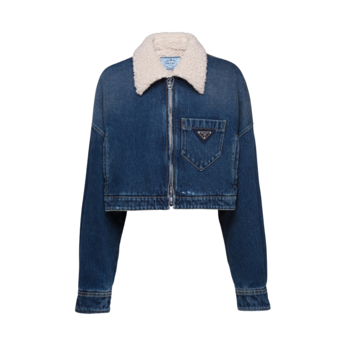 (W) 프라다 크롭 패디드 데님 자켓 네이비((W) Prada Cropped Padded Denim Jacket Navy) - 1